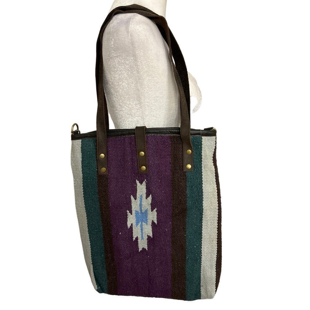 RAJ NWT Handwoven Cotton Fabric Crossbody Bag With Leather Straps - Picture 2 of 12